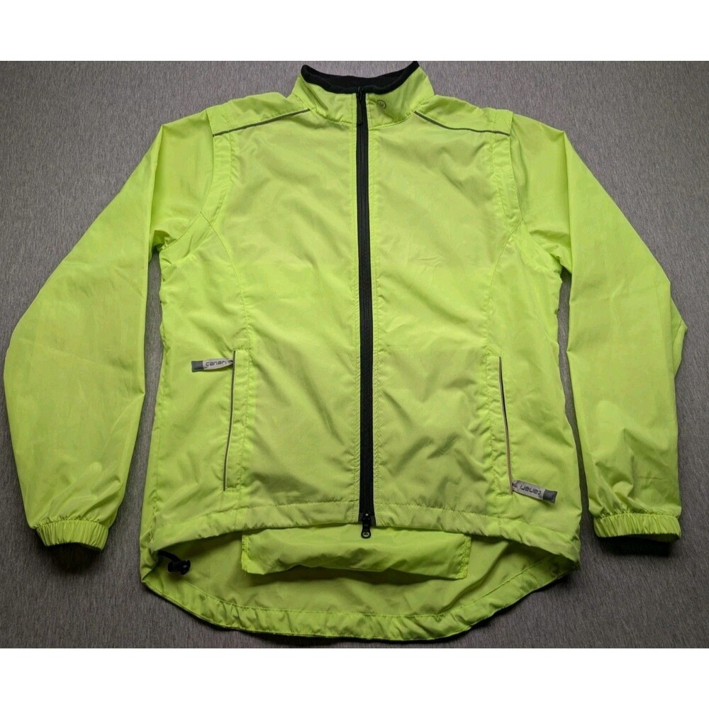 Canari Cycling Jacket Men’s Large Hi Vis Yellow Windbreaker Reflective Full Zip